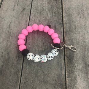 Key Wristlet Speckled White Pink and Black